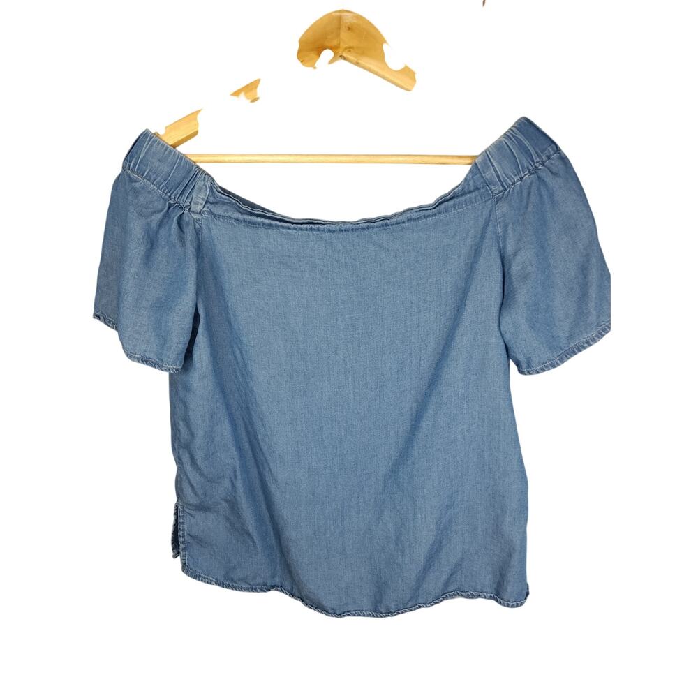Thread & Supply Light Blue Off-Shoulder Chambray Top